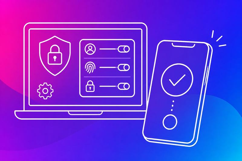 A computer showing security settings beside a smartphone used to approve multi-factor authentication.