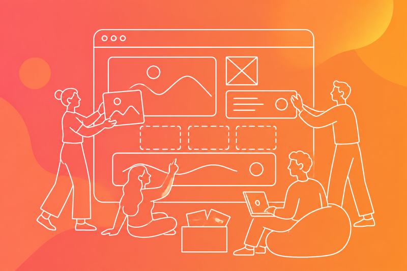 People organize website content and audience needs around a collaborative digital workspace.